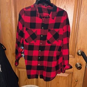 Ambiance Red and Black Checkered Women’s Shirt